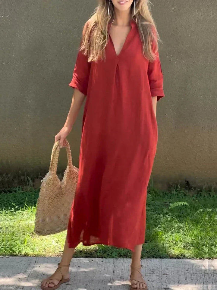 Amalie | Lässiges Freizeitkleid für Damen mit V-Ausschnitt und 3/4-Ärmeln