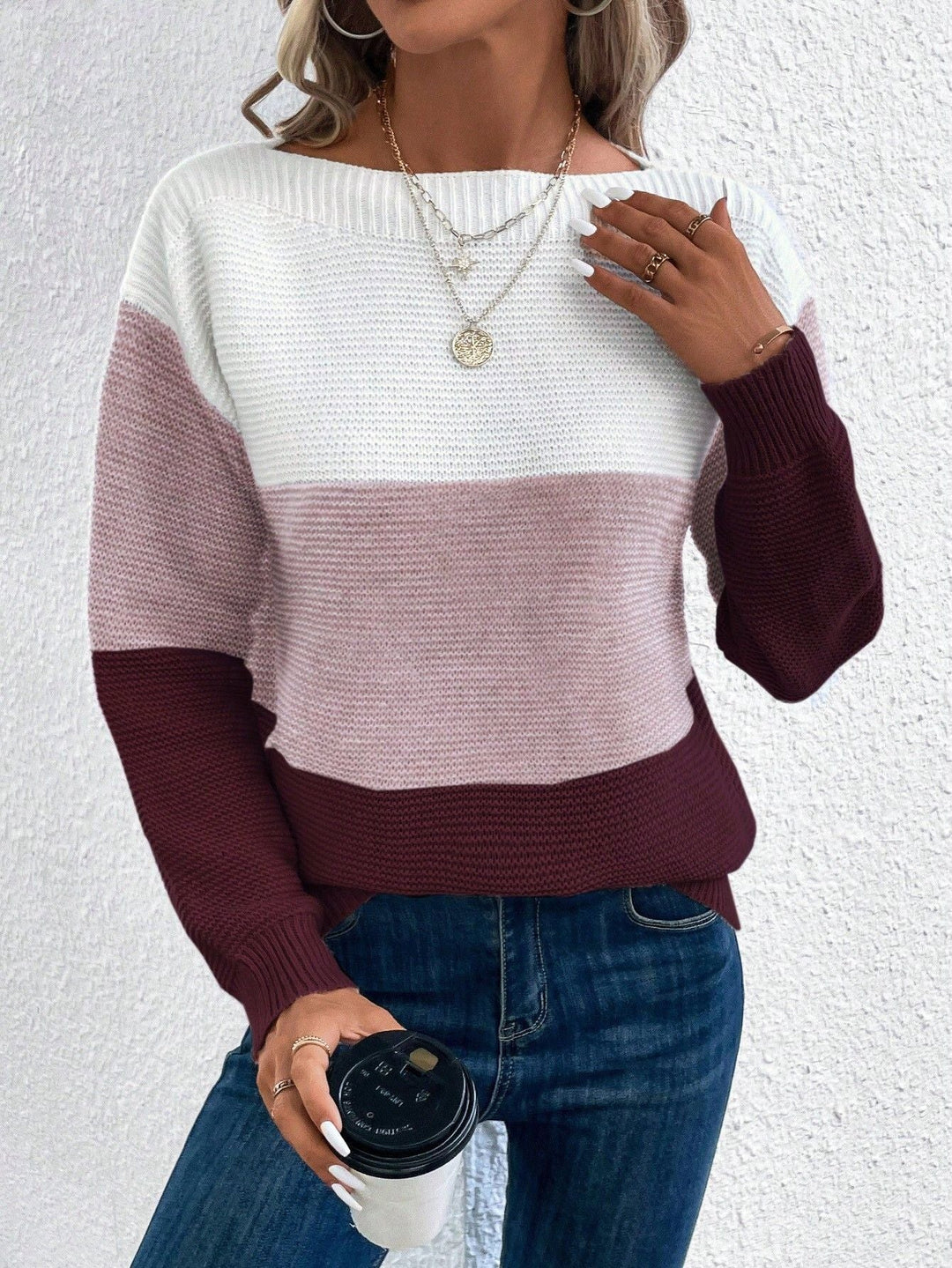 Jade | Ombre Strickpullover für Damen mit Rundhalsausschnitt und langen Ärmeln