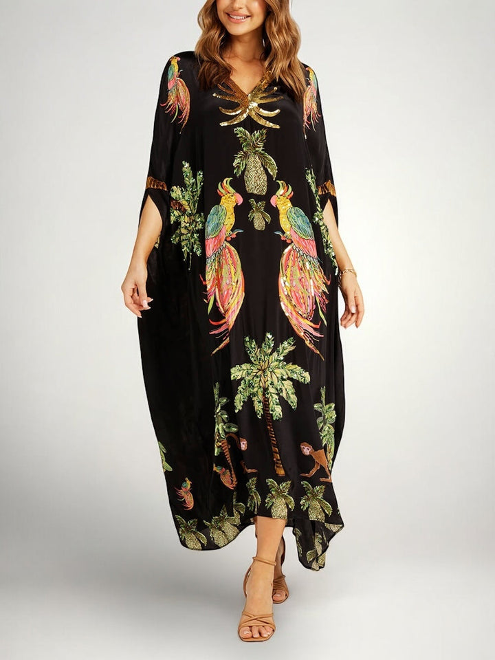 Elena | Damen Maxikleid mit V-Ausschnitt und Pailletten