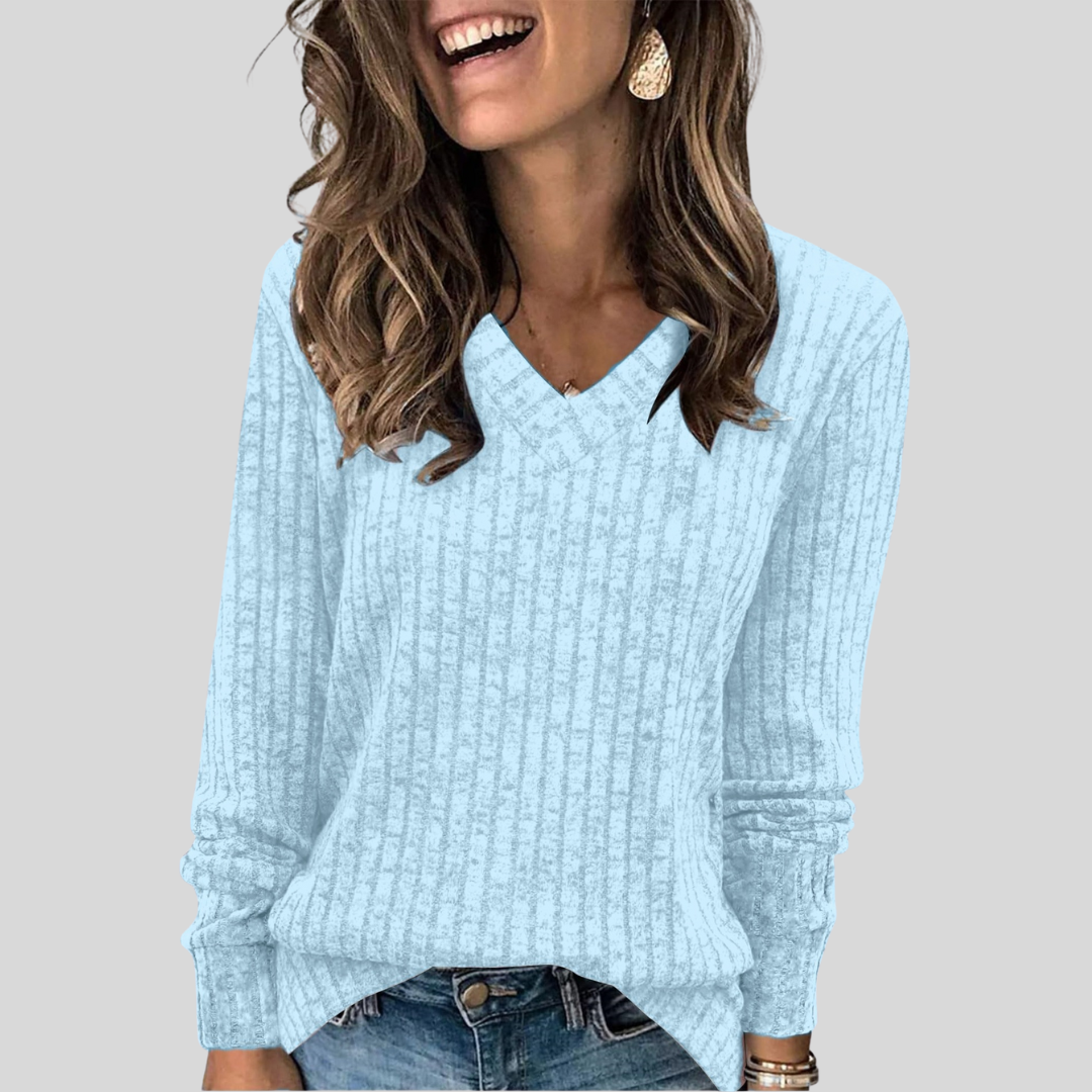 Damen Pullover mit langen Ärmeln und V-Ausschnitt