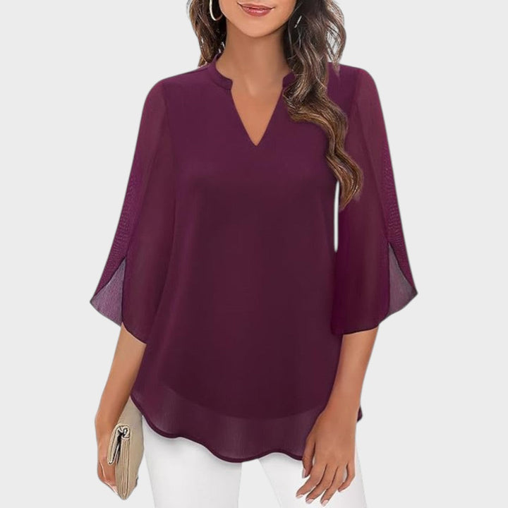 Emma | Stylische Damenbluse für Damen mit V-Ausschnitt und kurzen Ärmeln