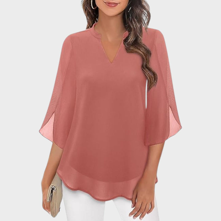 Emma | Stylische Damenbluse für Damen mit V-Ausschnitt und kurzen Ärmeln