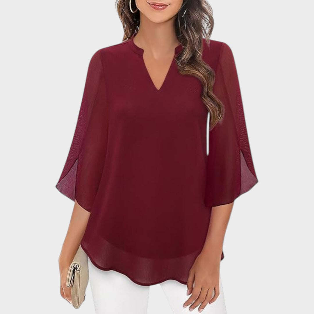 Emma | Stylische Damenbluse für Damen mit V-Ausschnitt und kurzen Ärmeln