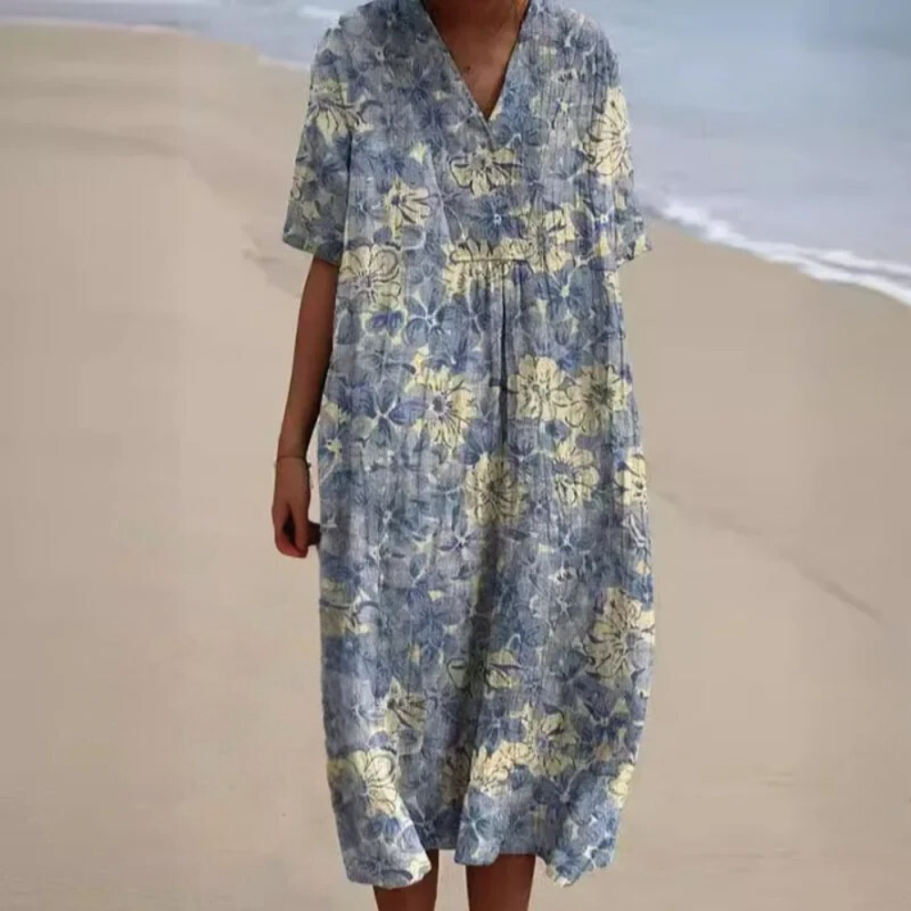 Miles | Damen Buntes Blumenkleid mit V-Ausschnitt und kurzen Ärmeln