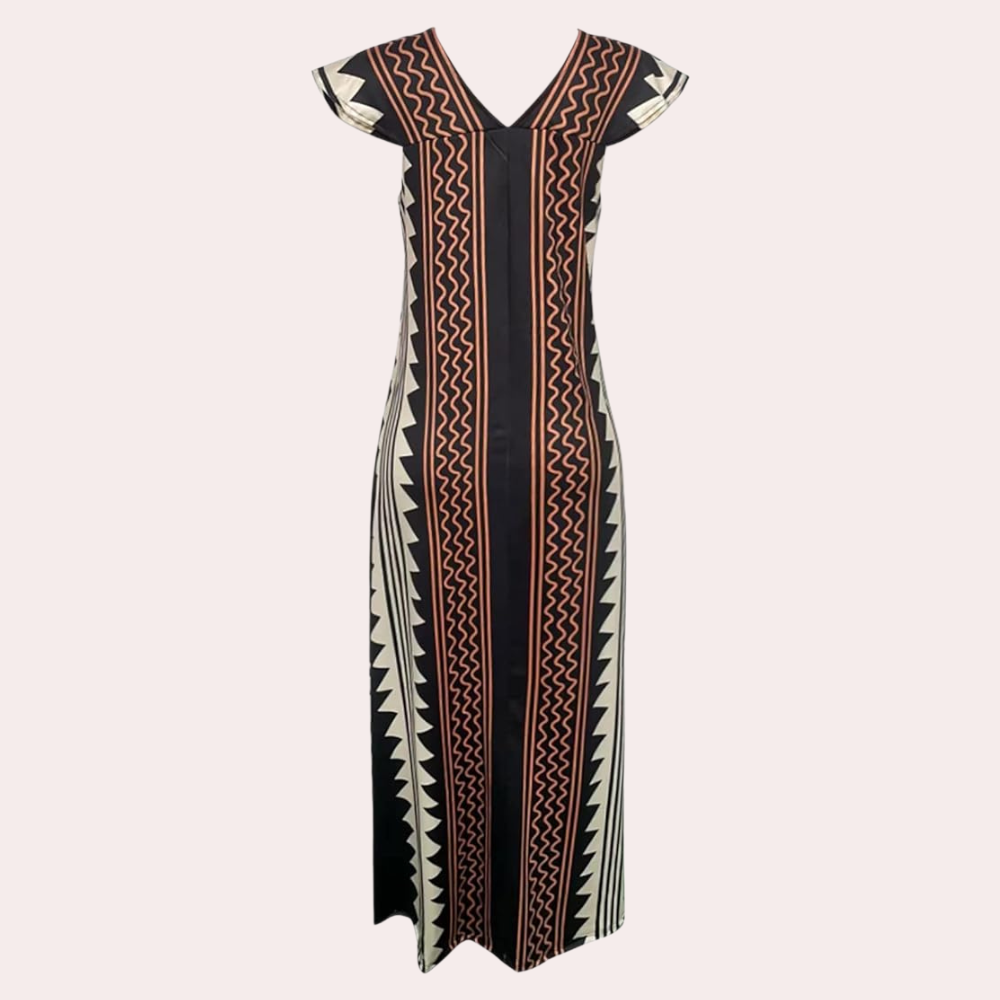 Hannah | Damen Kurzarm V-Ausschnitt Maxikleid