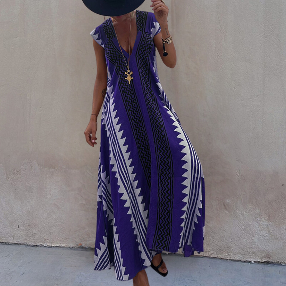Hannah | Damen Kurzarm V-Ausschnitt Maxikleid