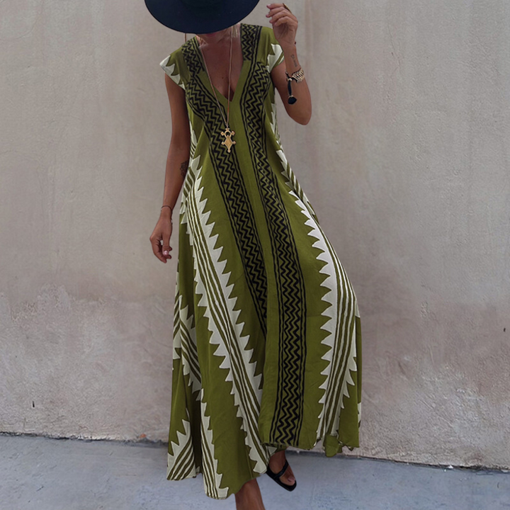 Hannah | Damen Kurzarm V-Ausschnitt Maxikleid