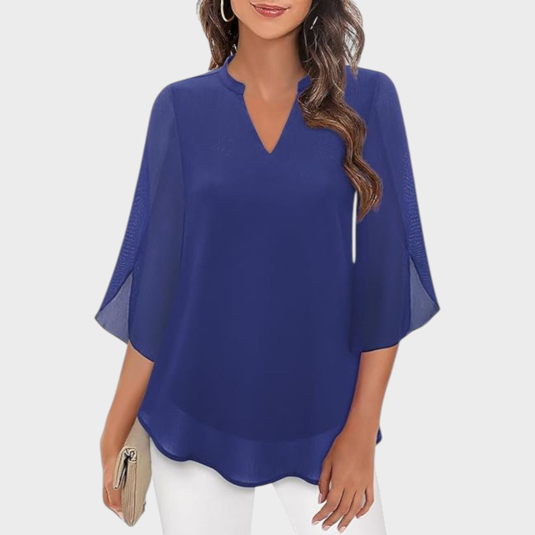 Emma | Stylische Damenbluse für Damen mit V-Ausschnitt und kurzen Ärmeln