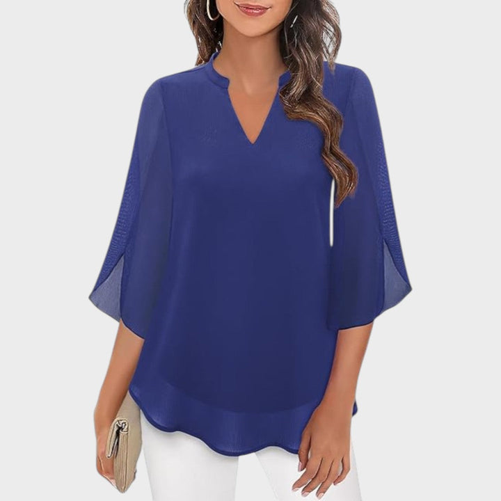 Emma | Stylische Damenbluse für Damen mit V-Ausschnitt und kurzen Ärmeln