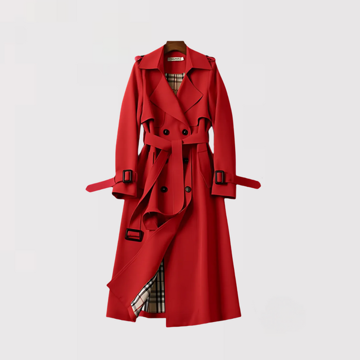 Valentina | Klassischer Trenchcoat für Damen mit langen Ärmeln und Karomuster