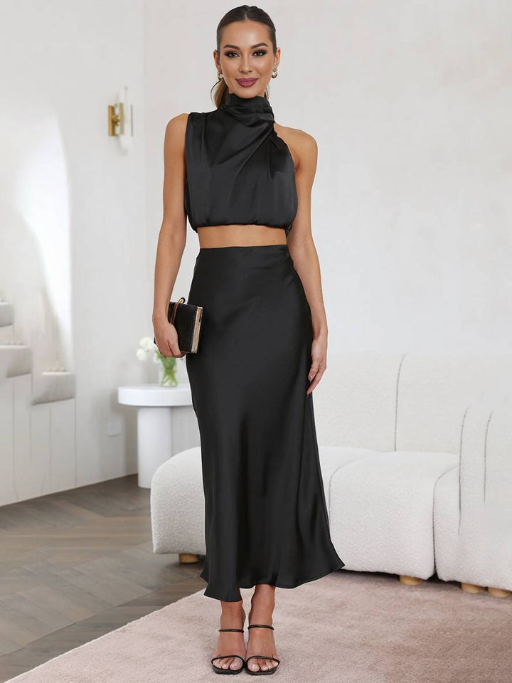 Damen Maxirock-Zweiteiler mit Halterneck