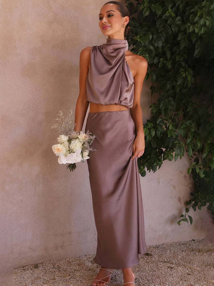 Damen Maxirock-Zweiteiler mit Halterneck
