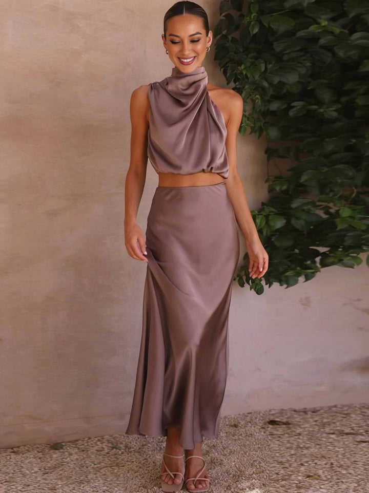 Damen Maxirock-Zweiteiler mit Halterneck