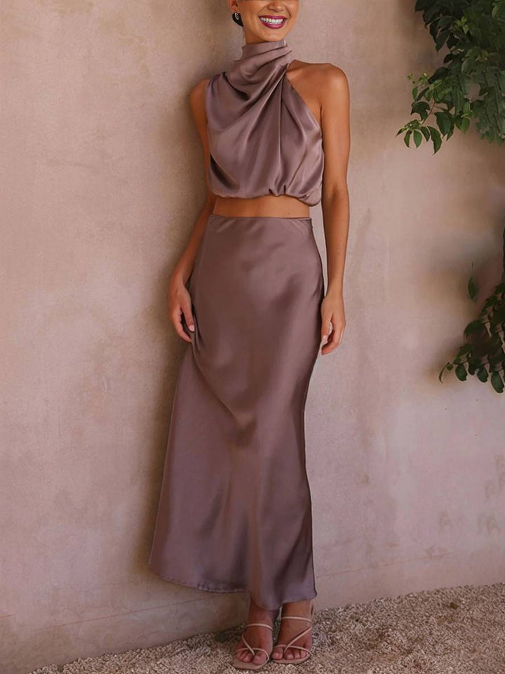 Damen Maxirock-Zweiteiler mit Halterneck