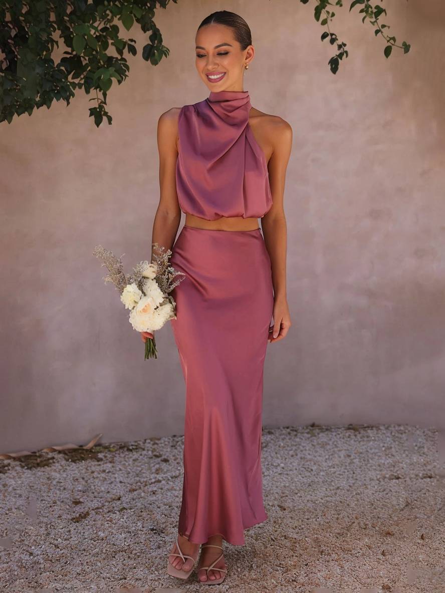 Damen Maxirock-Zweiteiler mit Halterneck