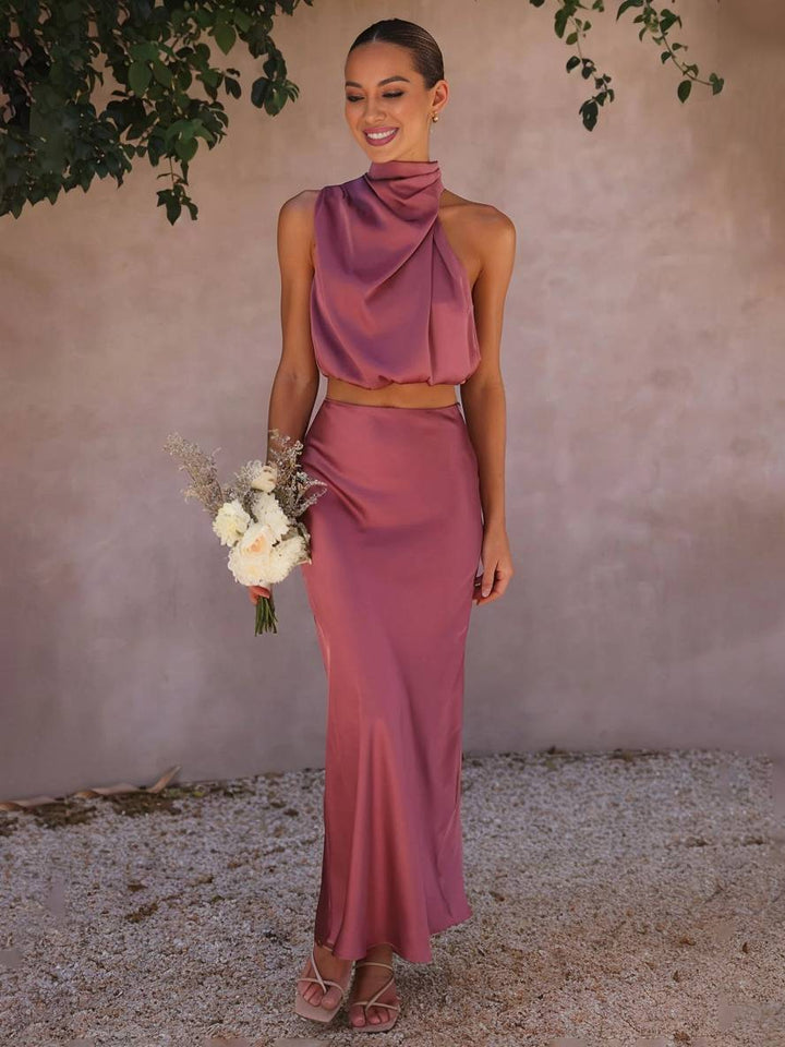Damen Maxirock-Zweiteiler mit Halterneck