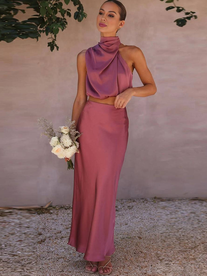 Damen Maxirock-Zweiteiler mit Halterneck