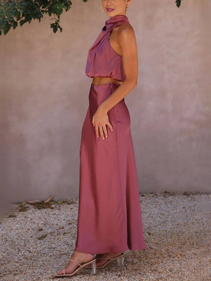 Damen Maxirock-Zweiteiler mit Halterneck