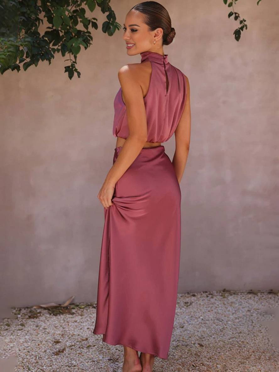 Damen Maxirock-Zweiteiler mit Halterneck