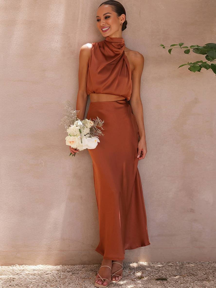Damen Maxirock-Zweiteiler mit Halterneck