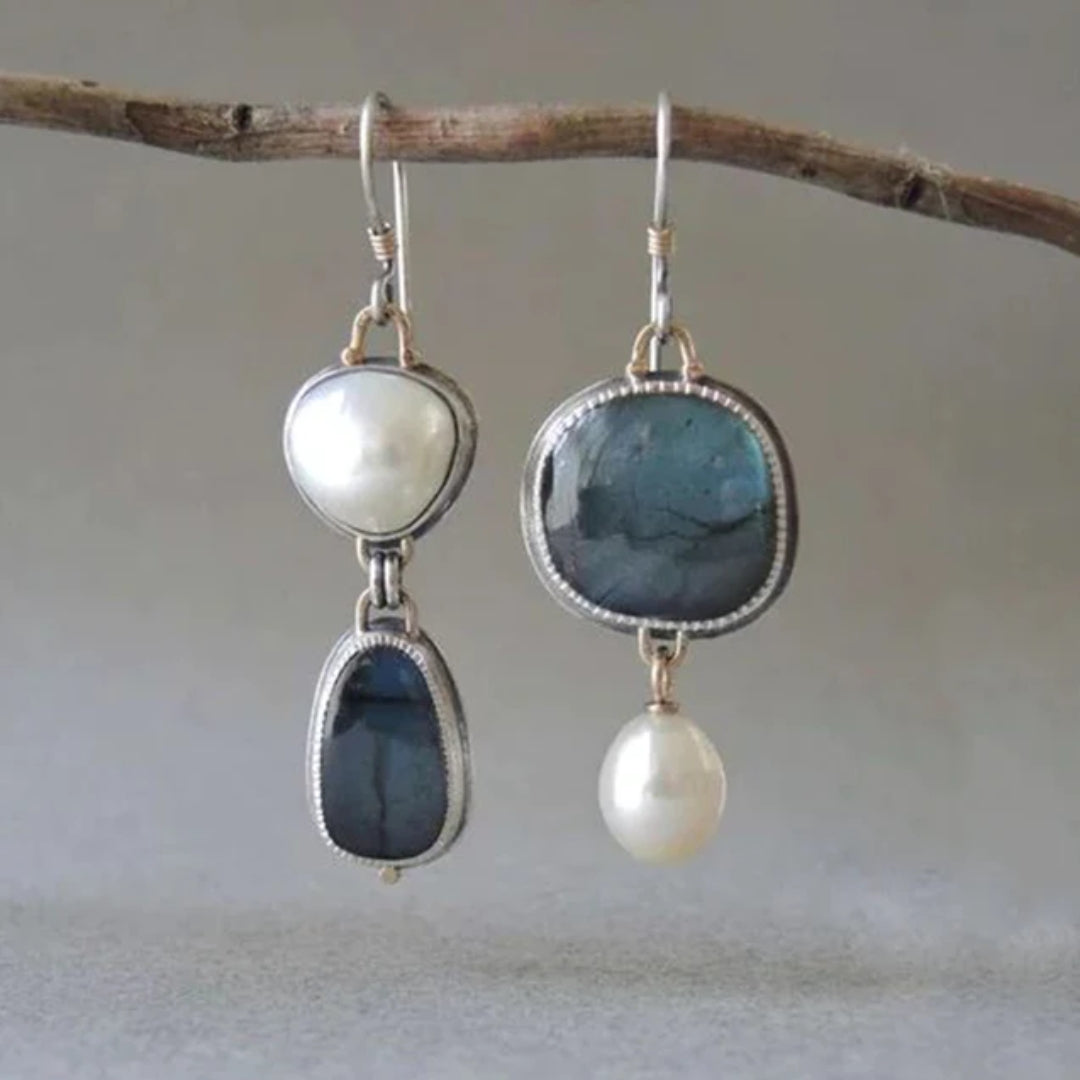 Vintage Blaue Stein Perlen Ohrringe für Damen