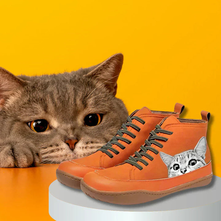 Monika | Katzenleder-Stiefeletten für Damen mit niedrigem Absatz