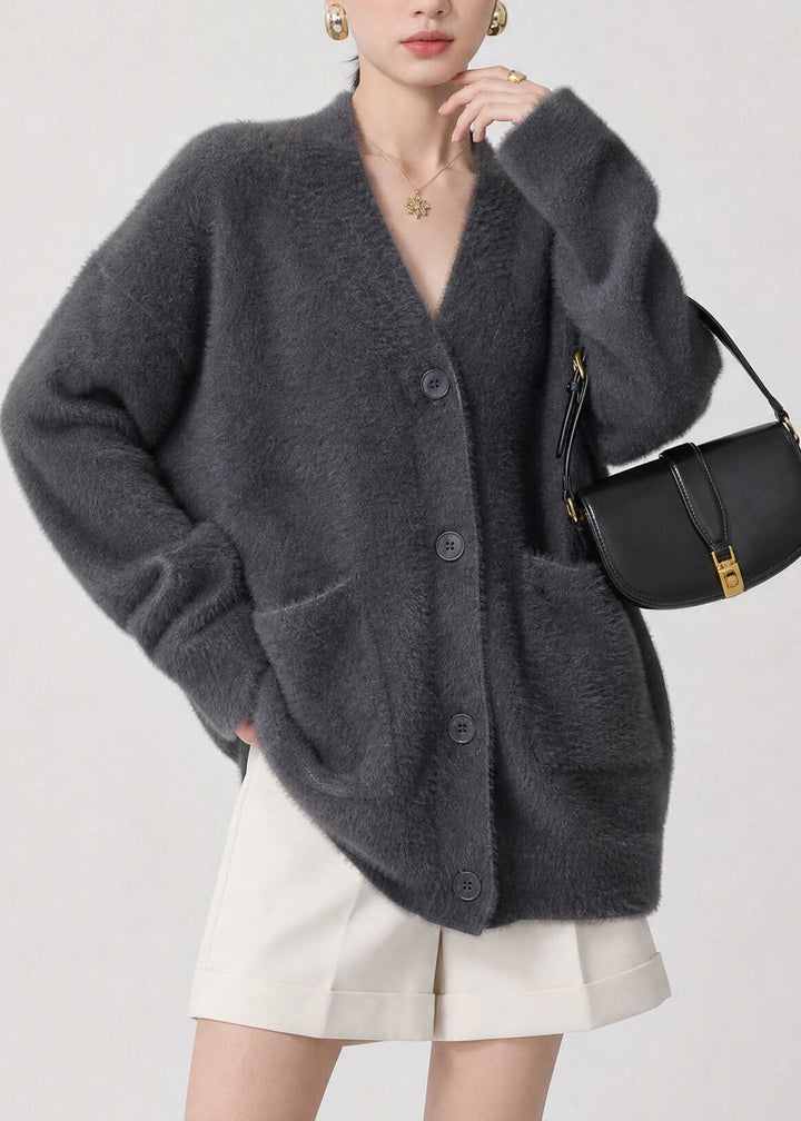 Damen Strickjacke mit Knöpfen, Taschen und V-Ausschnitt