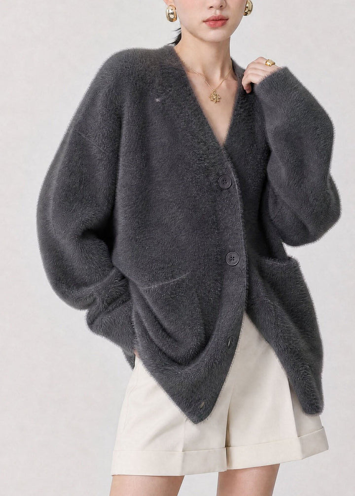 Damen Strickjacke mit Knöpfen, Taschen und V-Ausschnitt