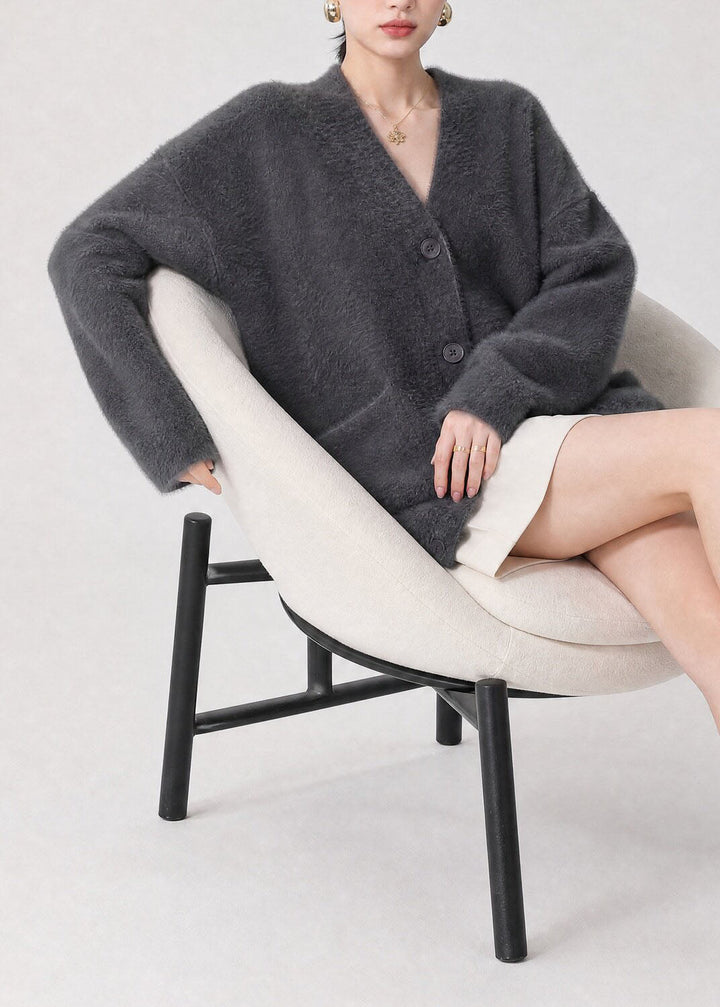Damen Strickjacke mit Knöpfen, Taschen und V-Ausschnitt