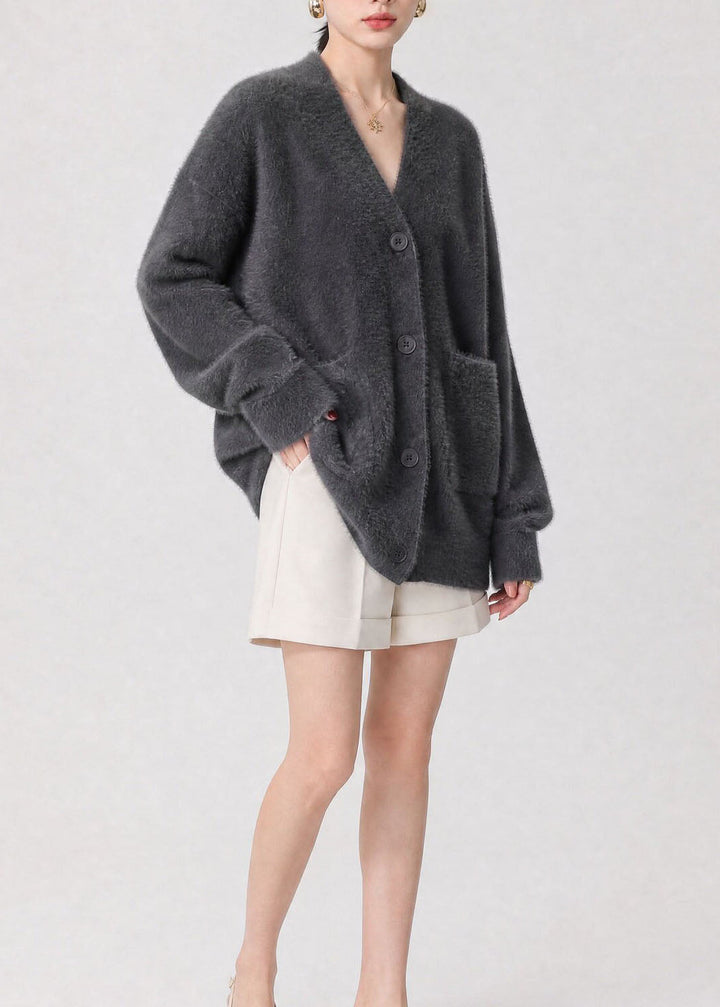 Damen Strickjacke mit Knöpfen, Taschen und V-Ausschnitt