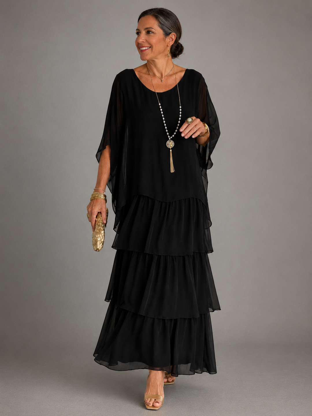 Nele | Damen Maxikleid mit Rundhalsausschnitt und Taschen