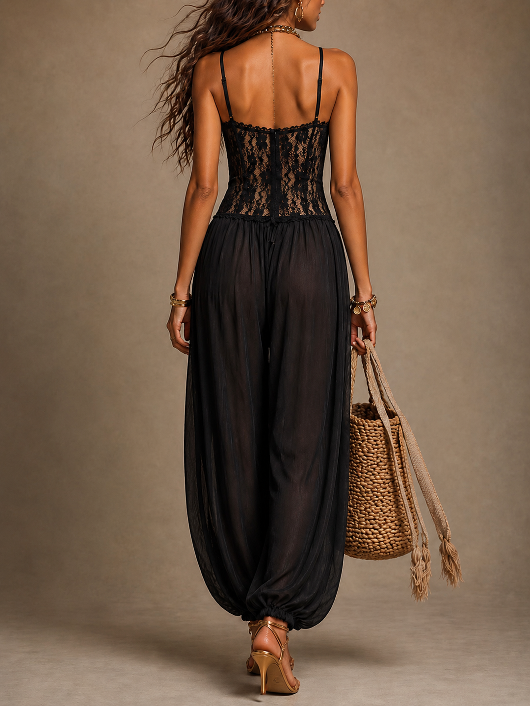 Nele | Damen Jumpsuit aus Spitze mit Taschen