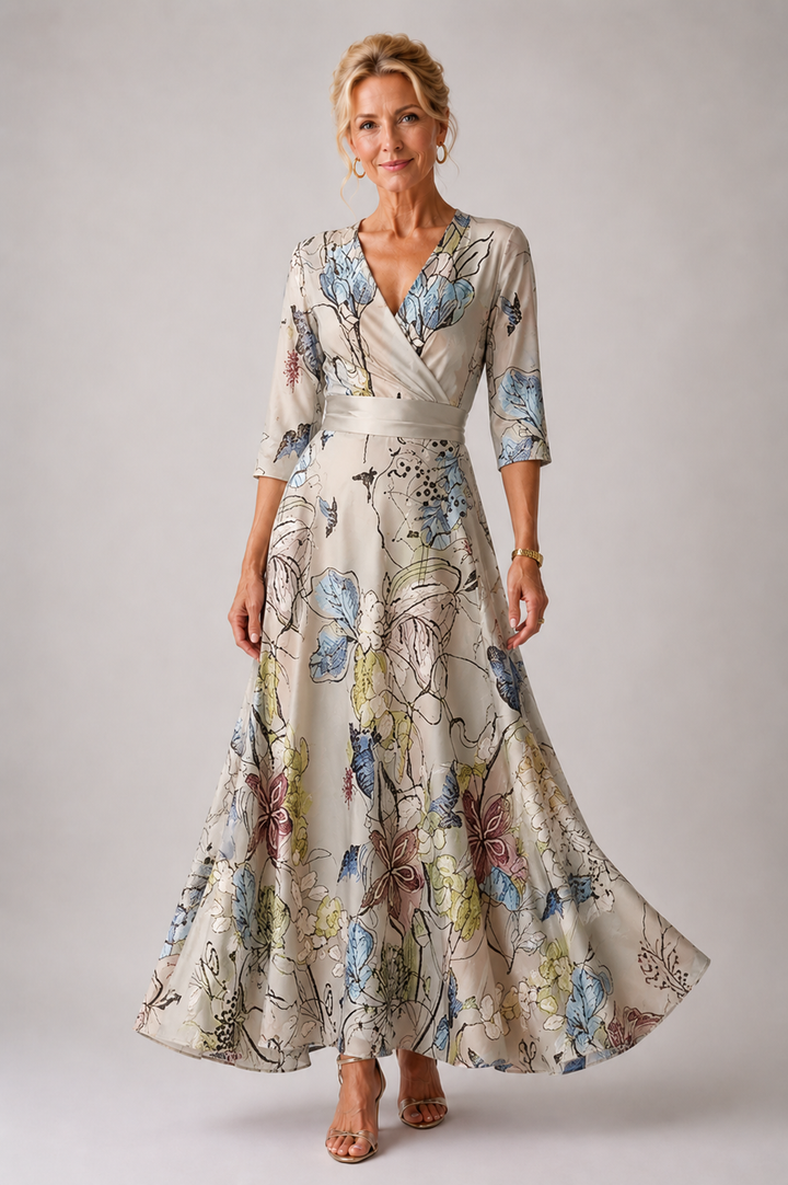 Lina | Damenkleid mit Blumenmuster und V-Ausschnitt