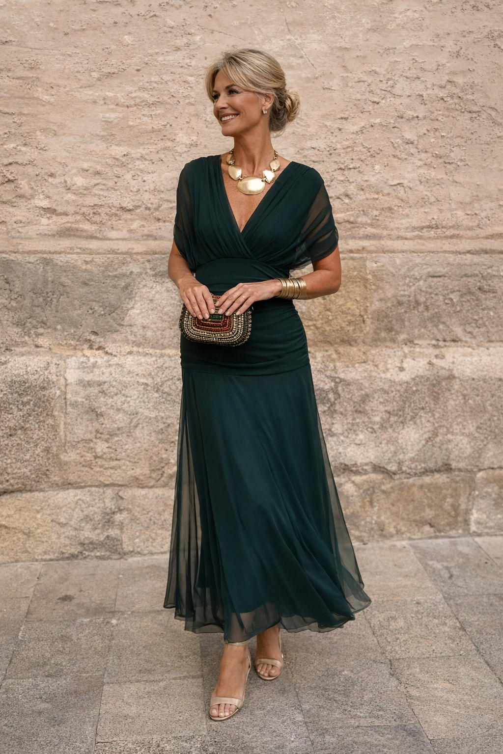 Elegantes Maxikleid für Feste für Damen mit V-Ausschnitt