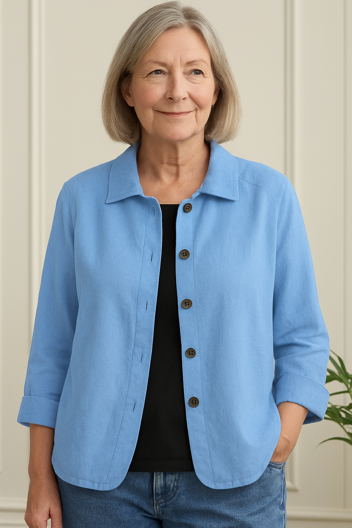 Marilla | Klassischer leichter Hemd-Cardigan für Damen mit 3/4-Ärmeln