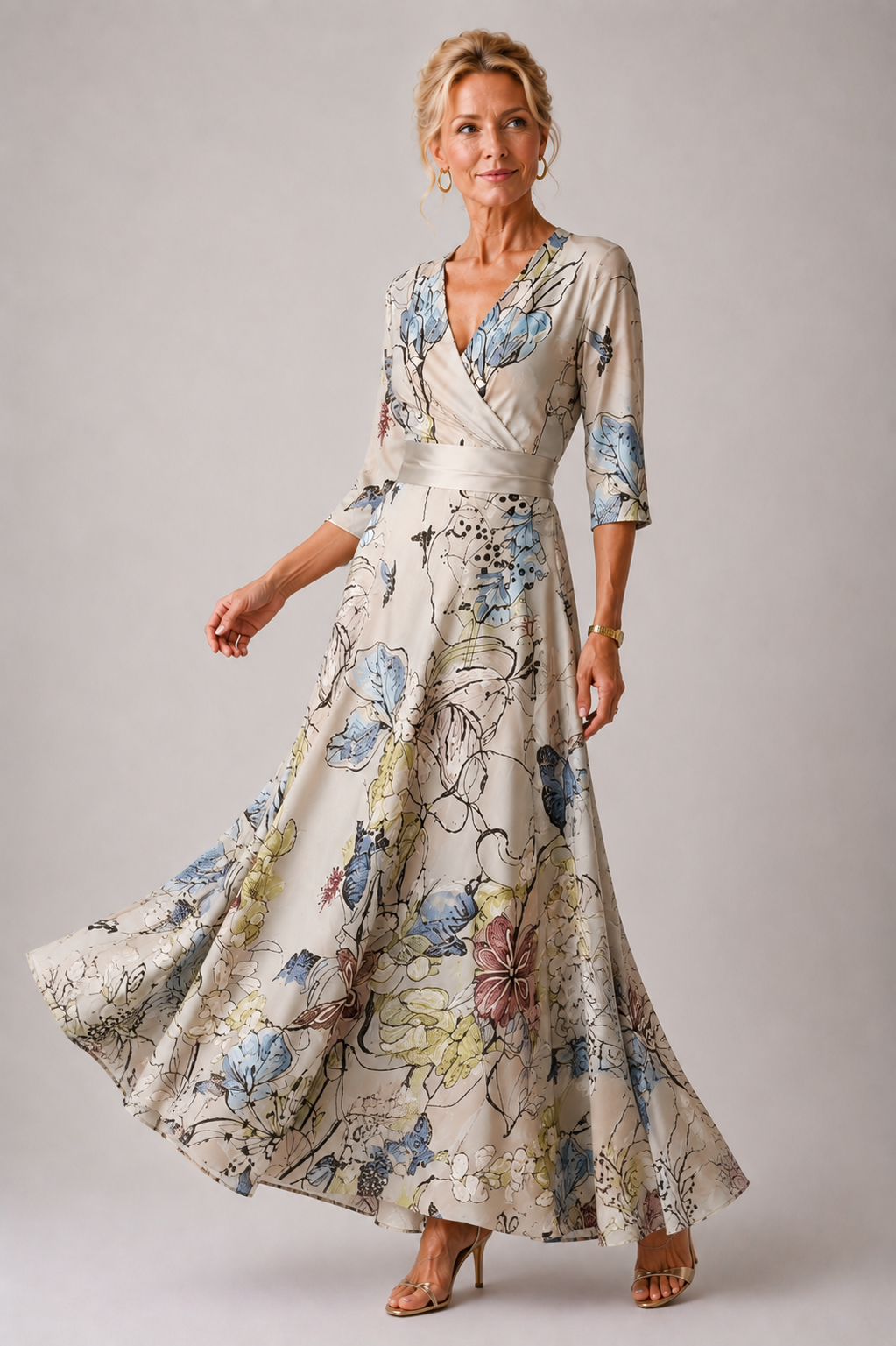 Lina | Damenkleid mit Blumenmuster und V-Ausschnitt