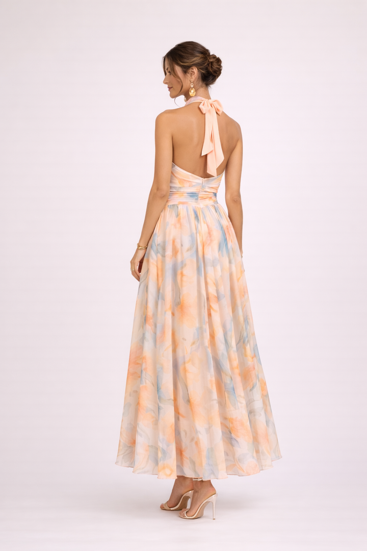 CAMILLE | Aquarell Halterkleid für Damen mit Neckholder-Ausschnitt