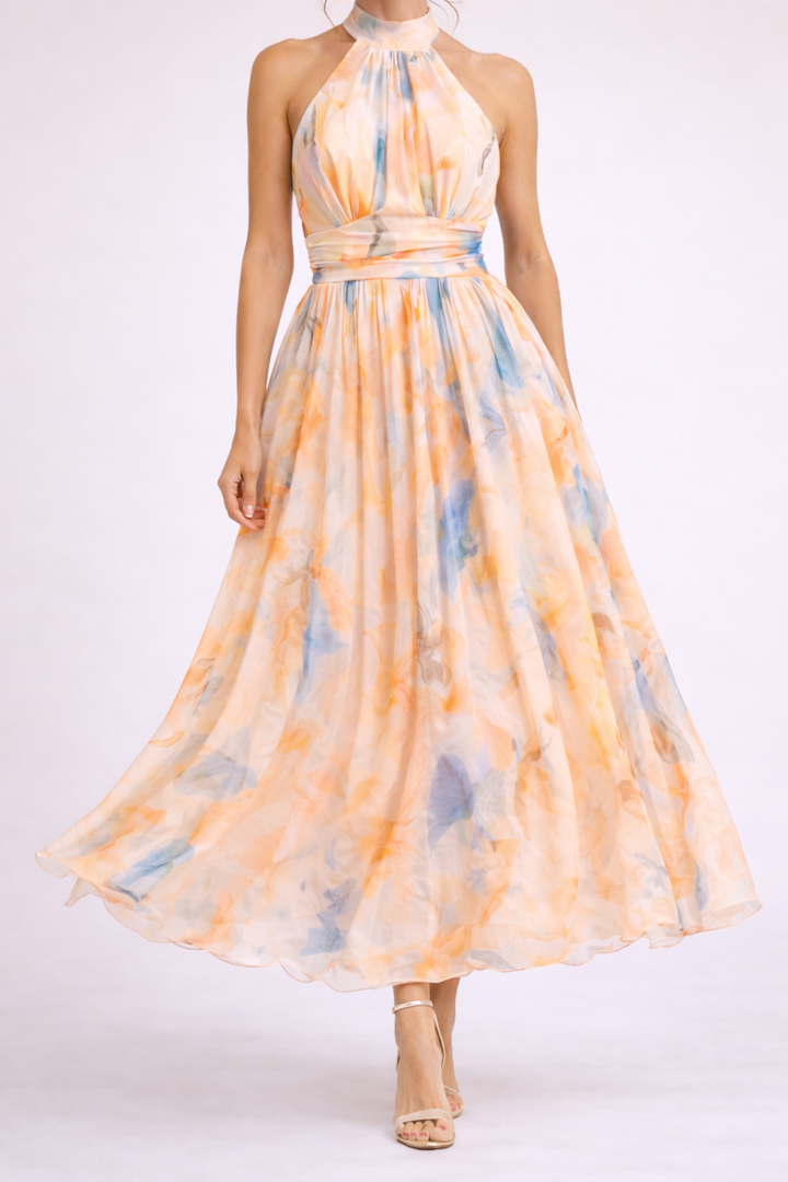CAMILLE | Aquarell Halterkleid für Damen mit Neckholder-Ausschnitt