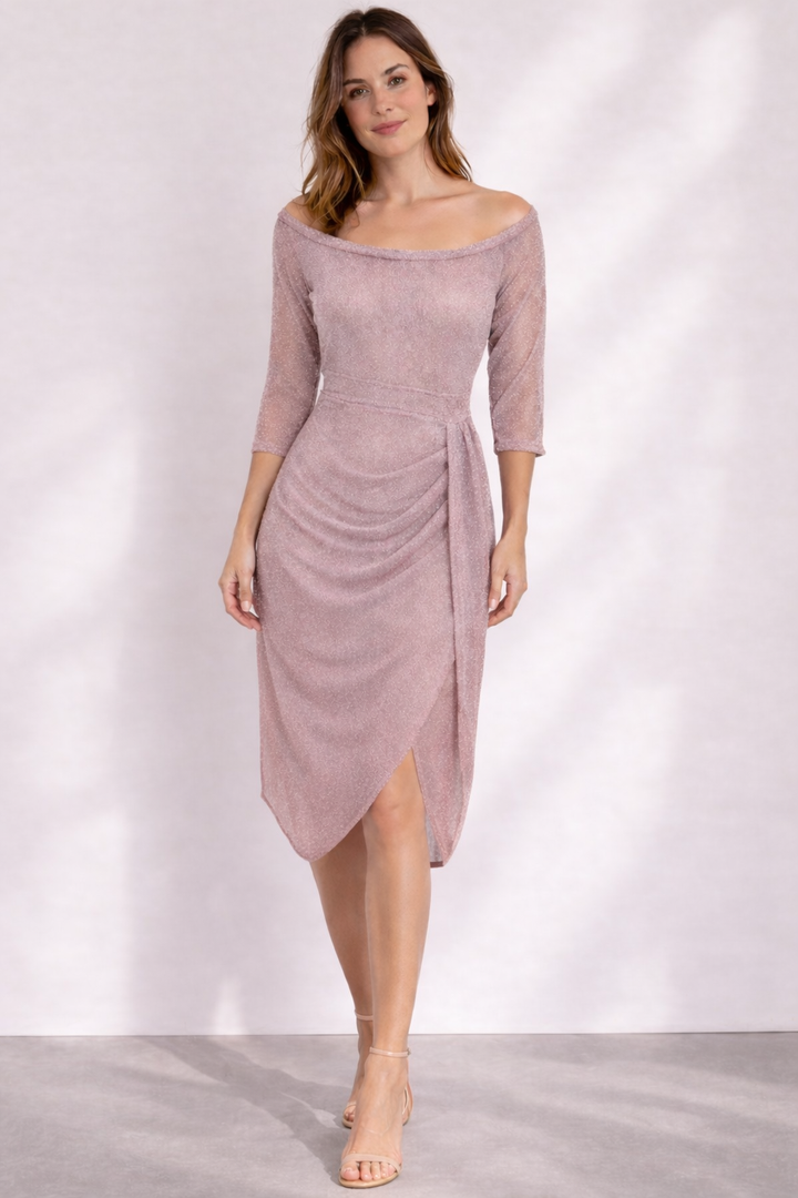 Wickelkleid für Damen mit schulterfreiem Ausschnitt und 3/4-Ärmeln