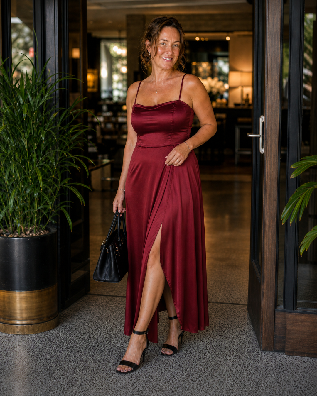 Damen Maxi-Wickelkleid, ärmellos mit Frontschlitz