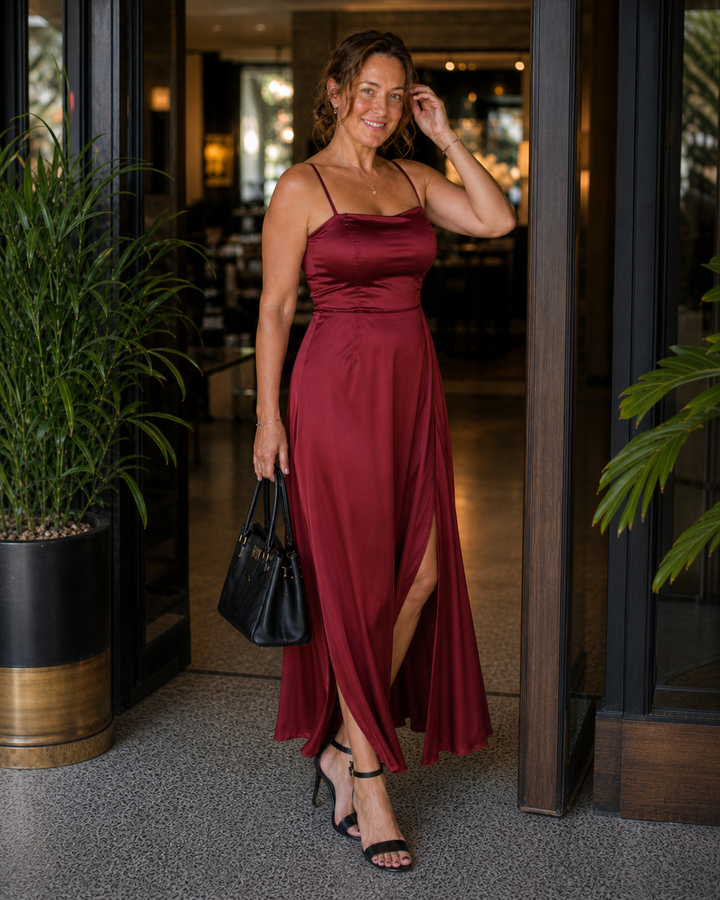 Damen Maxi-Wickelkleid, ärmellos mit Frontschlitz