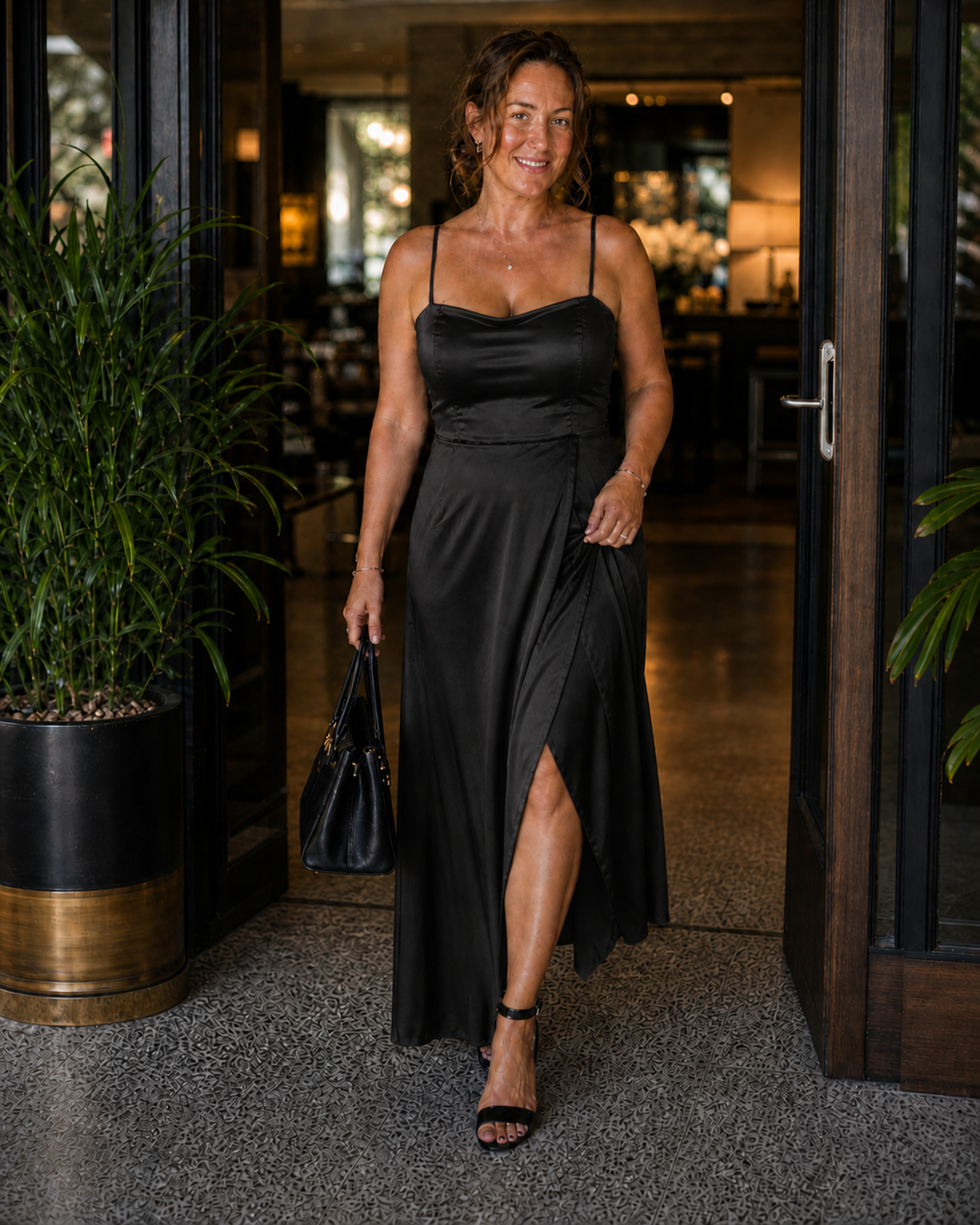 Damen Maxi-Wickelkleid, ärmellos mit Frontschlitz