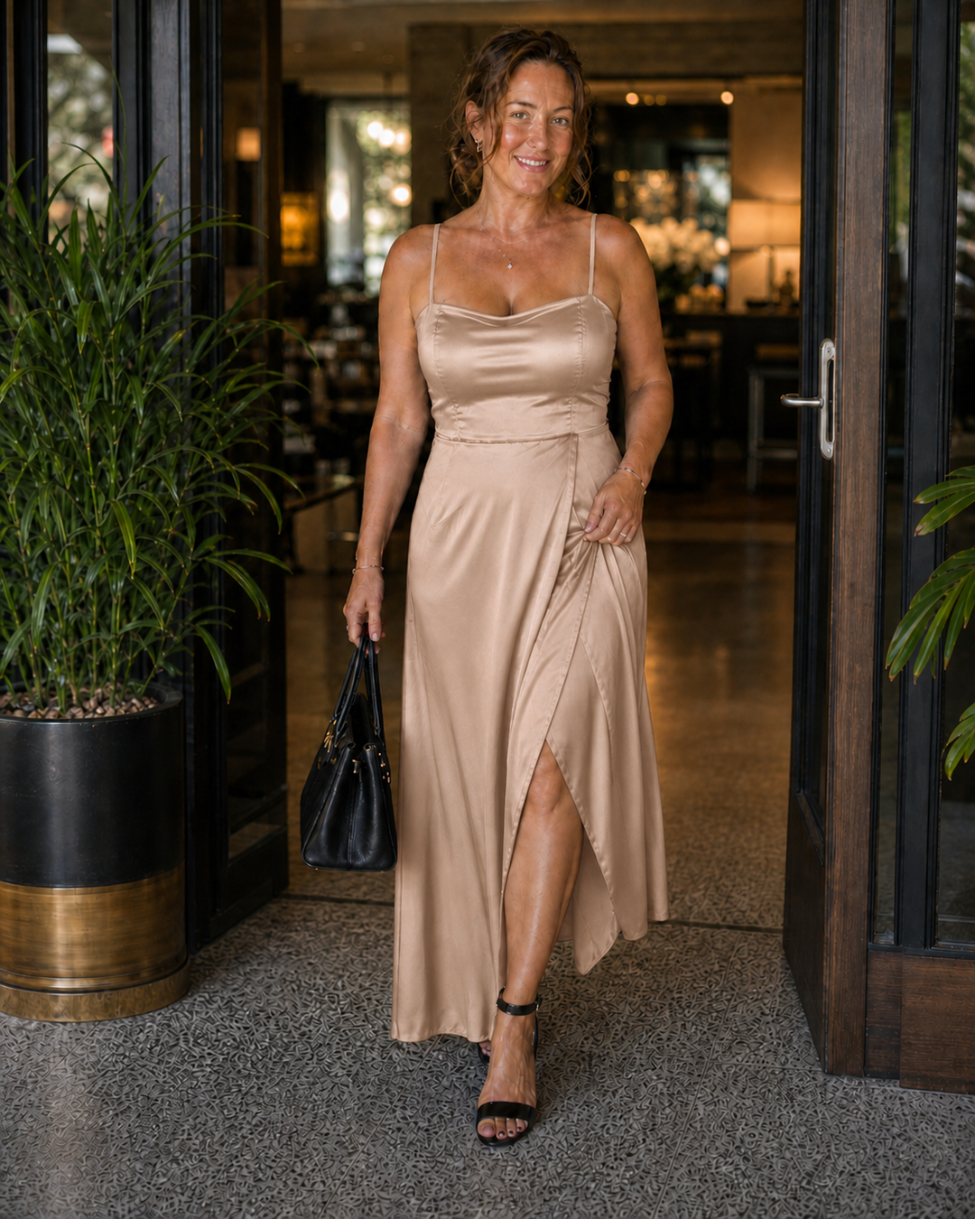 Damen Maxi-Wickelkleid, ärmellos mit Frontschlitz