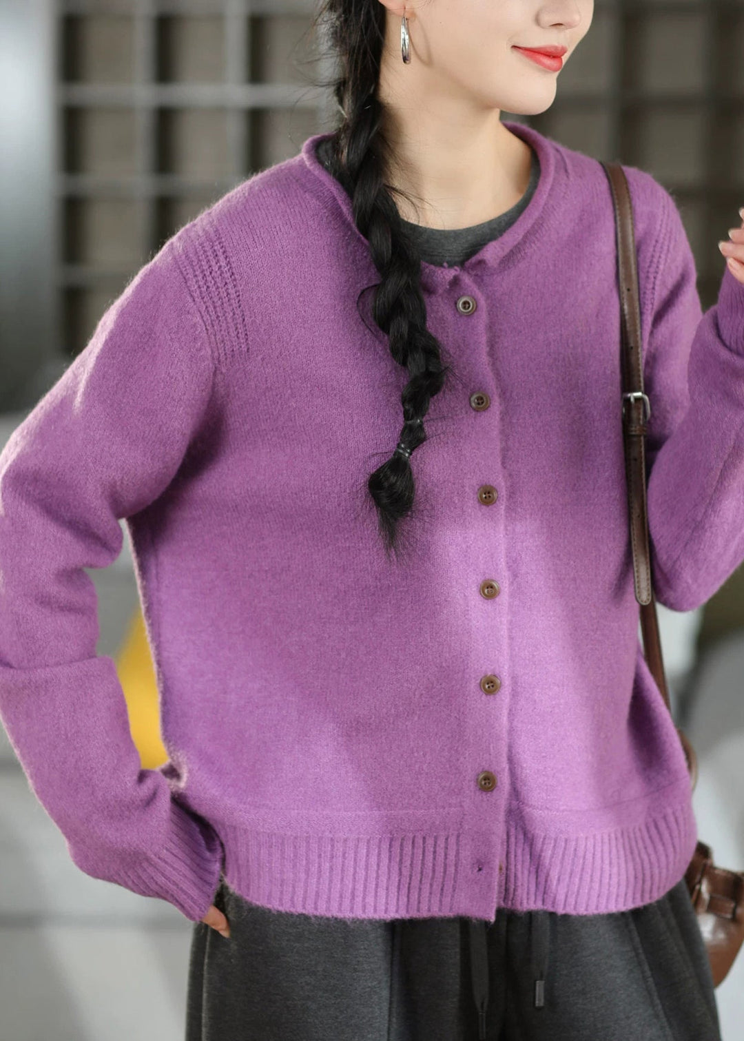 Damen Strickjacke mit lockerer Passform und Rundhalsausschnitt