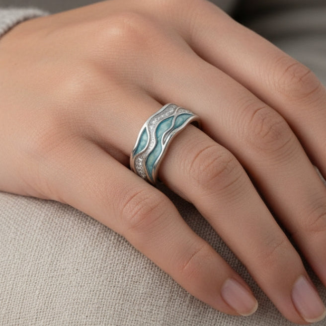 Türkis Wellen-inspirierter Silberring für Damen