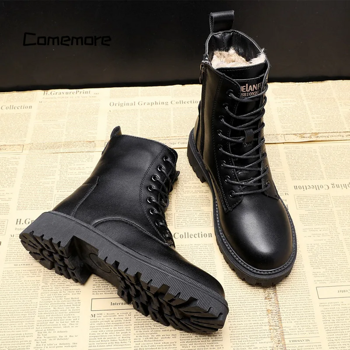 Pauline | Schwarze Winterstiefel für Damen mit flachem Absatz