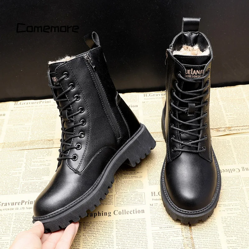 Pauline | Schwarze Winterstiefel für Damen mit flachem Absatz