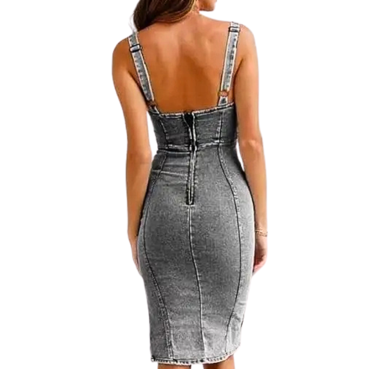 TATIANA | Elegantes Denim-Midi-Kleid für Damen mit Seitenschlitzen