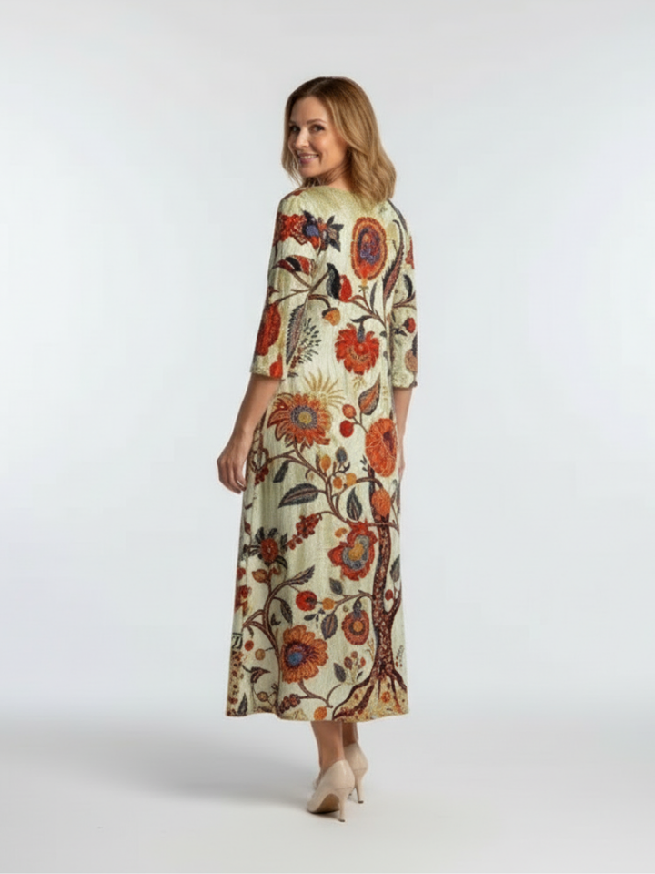 Corisande | V-Ausschnitt Langarm Blumenkleid Midi für Damen