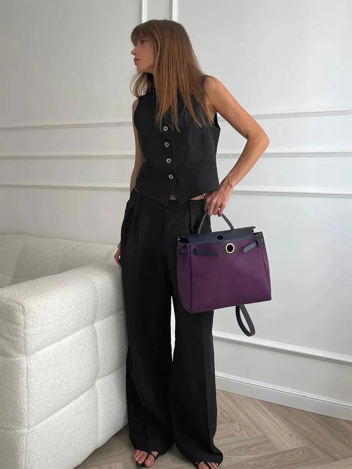 Damen Weitbein-Set mit Taschen und Knöpfen